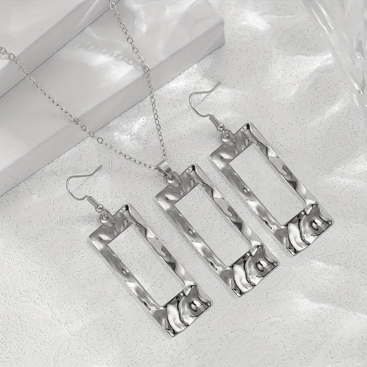 Lxalry Gold - Toned Hammered Geometric Jewelry Set, Recycled Alloy Necklace & Earrings For Women, Eco - Friendly Hypoallergenic Accessories For Daily Party Formal - 5 - CJ