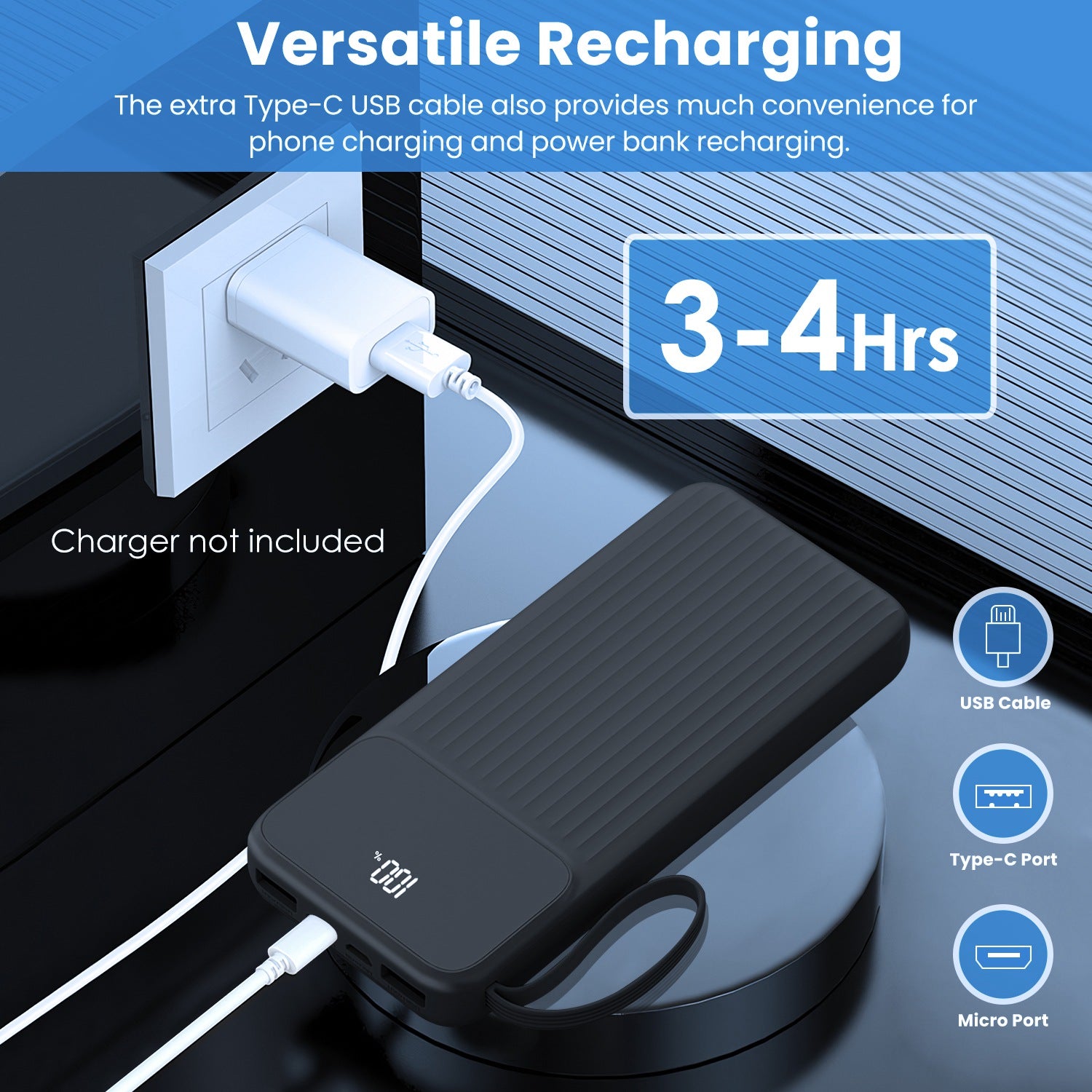 1Pc PD22W Fast Charger 20000mAh Fast Charging Power Bank Portable Charger With 4 Inbuilt Cables Digital Display Handle Fit For IOSPhone 15 14 Android And More - 5 - CJ