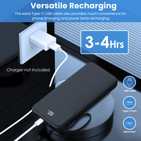 1Pc PD22W Fast Charger 20000mAh Fast Charging Power Bank Portable Charger With 4 Inbuilt Cables Digital Display Handle Fit For IOSPhone 15 14 Android And More - 5 - CJ