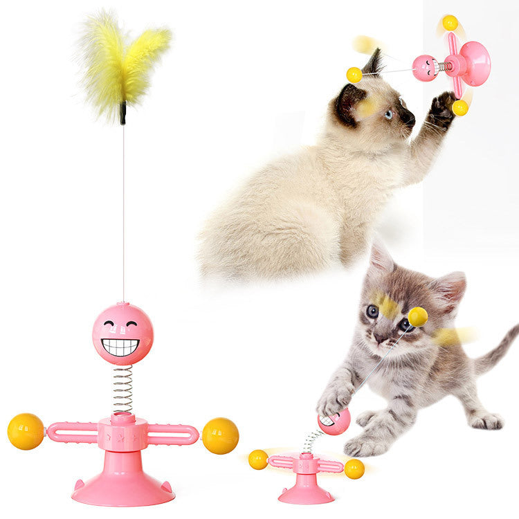 Cat Rotating Windmill Multi - Function Toys Itch Scratching Device Teeth Shining Toy - 0 - CJ - Pink Spring man - CJJJCWGY01430 - Pink Spring man