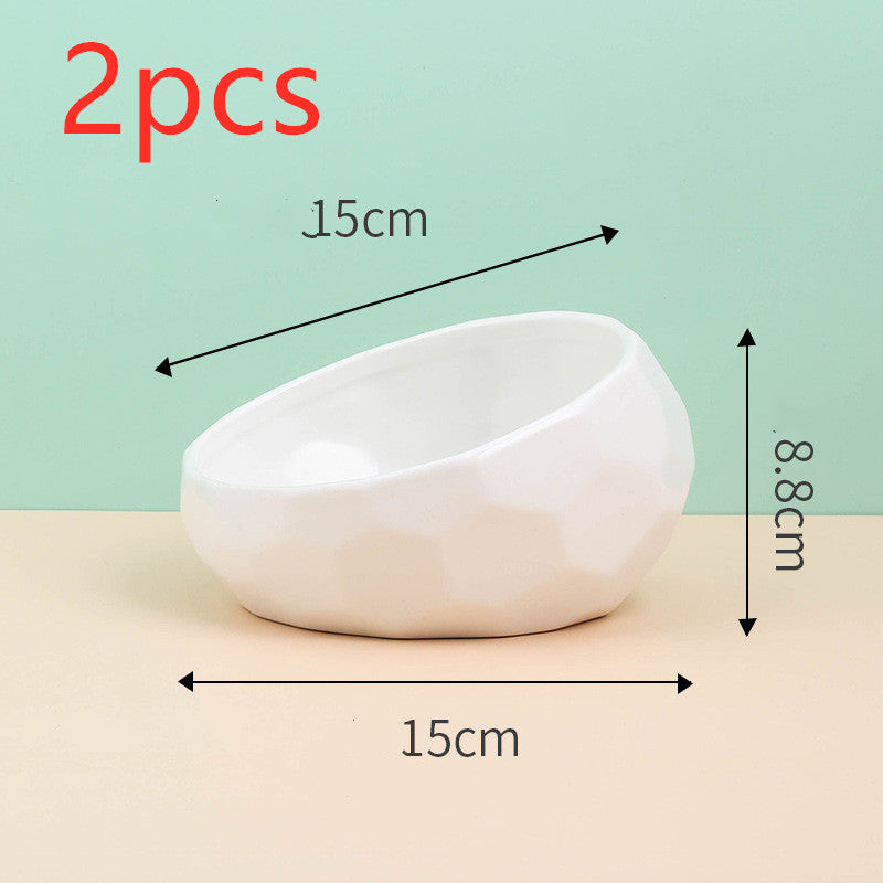 Pet Supplies Bowl Ceramic Cat Bowl Dog Bowl Oblique Mouth - 0 - CJ - White2pcs - CJGY102954109IR
