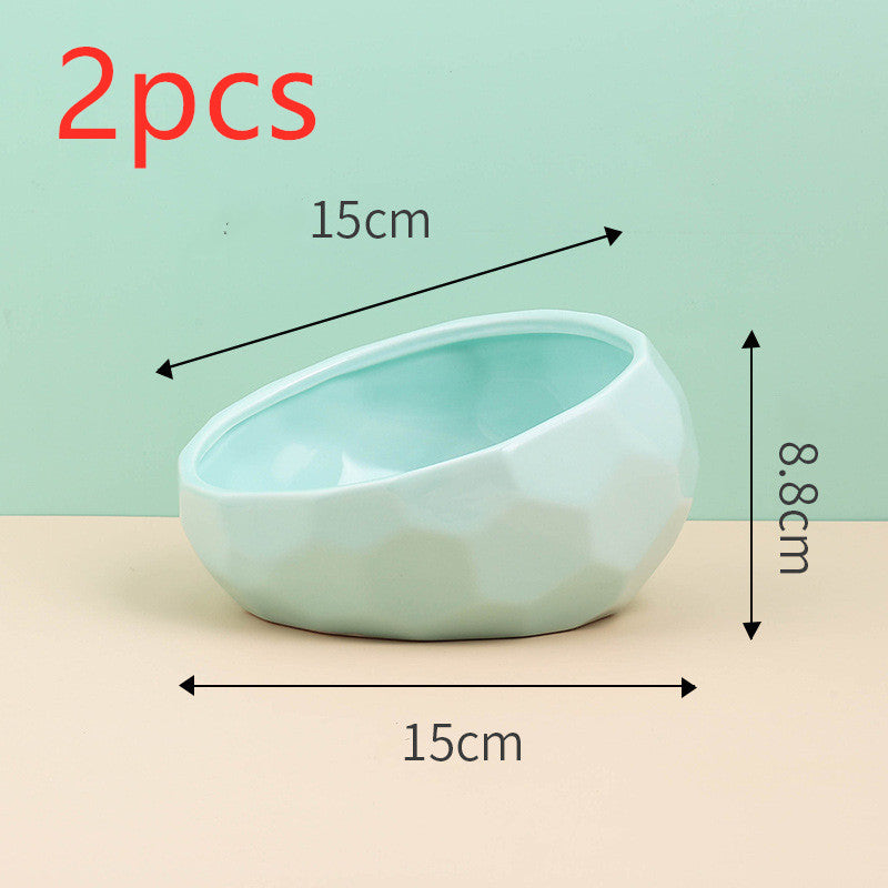 Pet Supplies Bowl Ceramic Cat Bowl Dog Bowl Oblique Mouth - 0 - CJ - light green2pcs - CJGY102954112LO