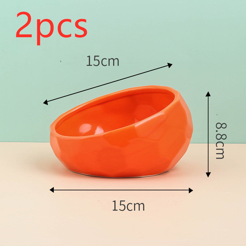 Pet Supplies Bowl Ceramic Cat Bowl Dog Bowl Oblique Mouth - 0 - CJ - Red2pcs - CJGY102954110JQ