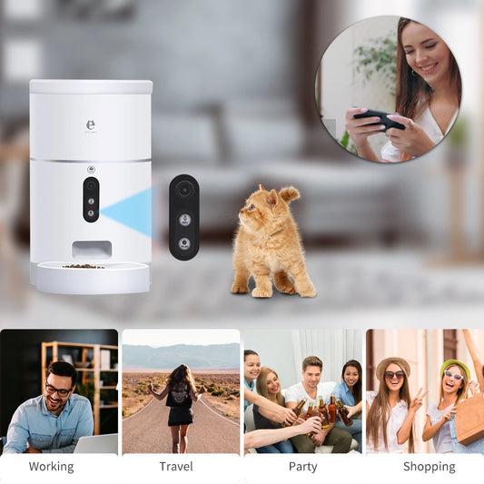 Pet Dog Cat Food Dispenser Bowl with Camera Wide Angle Automatic Pet Feeder Food Bowl APP Control Pet Accessories - 0 - CJ
