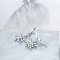 Sterling Silver Zirconia Snowflake Leverback Dangle Drop Earrings Jewelry