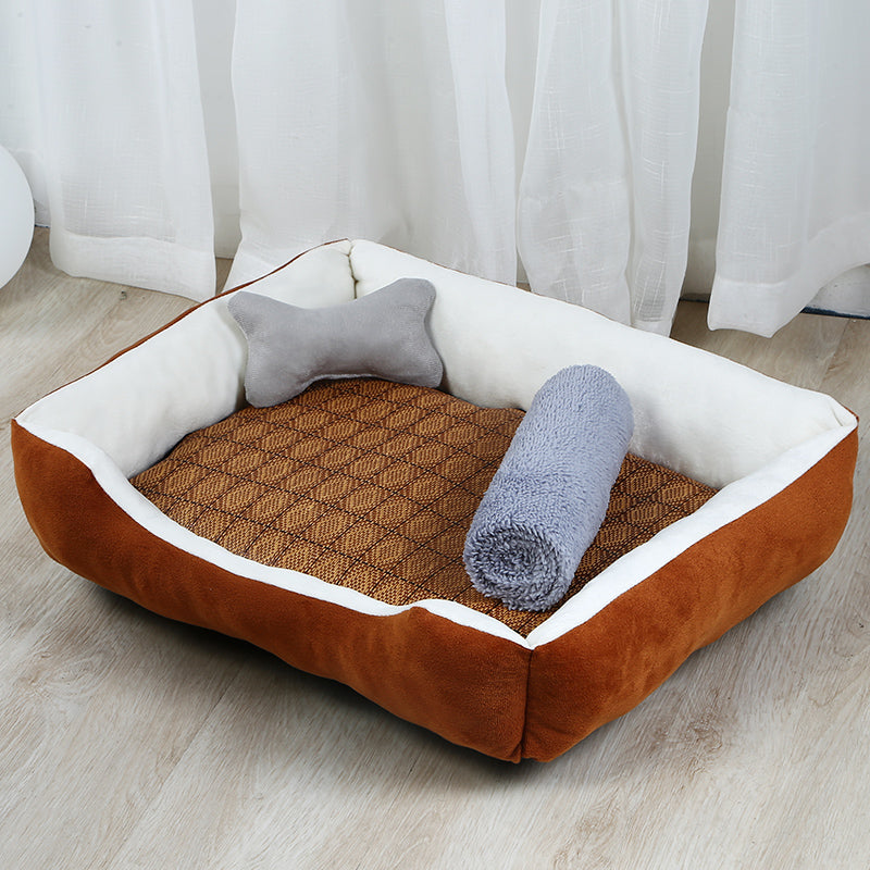 Large Dog Teddy Dog Pet Kennel - 0 - CJ - Brown kennel with bamboo mat - 90x70cm - CJGY115245615OL