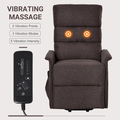 Power Lift Chair with Vibration Massage, Fabric Upholstered Recliner Chair for Elderly with Remote Control, Side Pockets, Brown - 5 - CJ