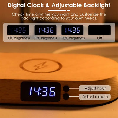 Bedside Table Lamp Touch Control Lamp With Clock Wireless Charging LED Desk Lamp Dimmable Nightstand Reading Lamp - 5 - CJ
