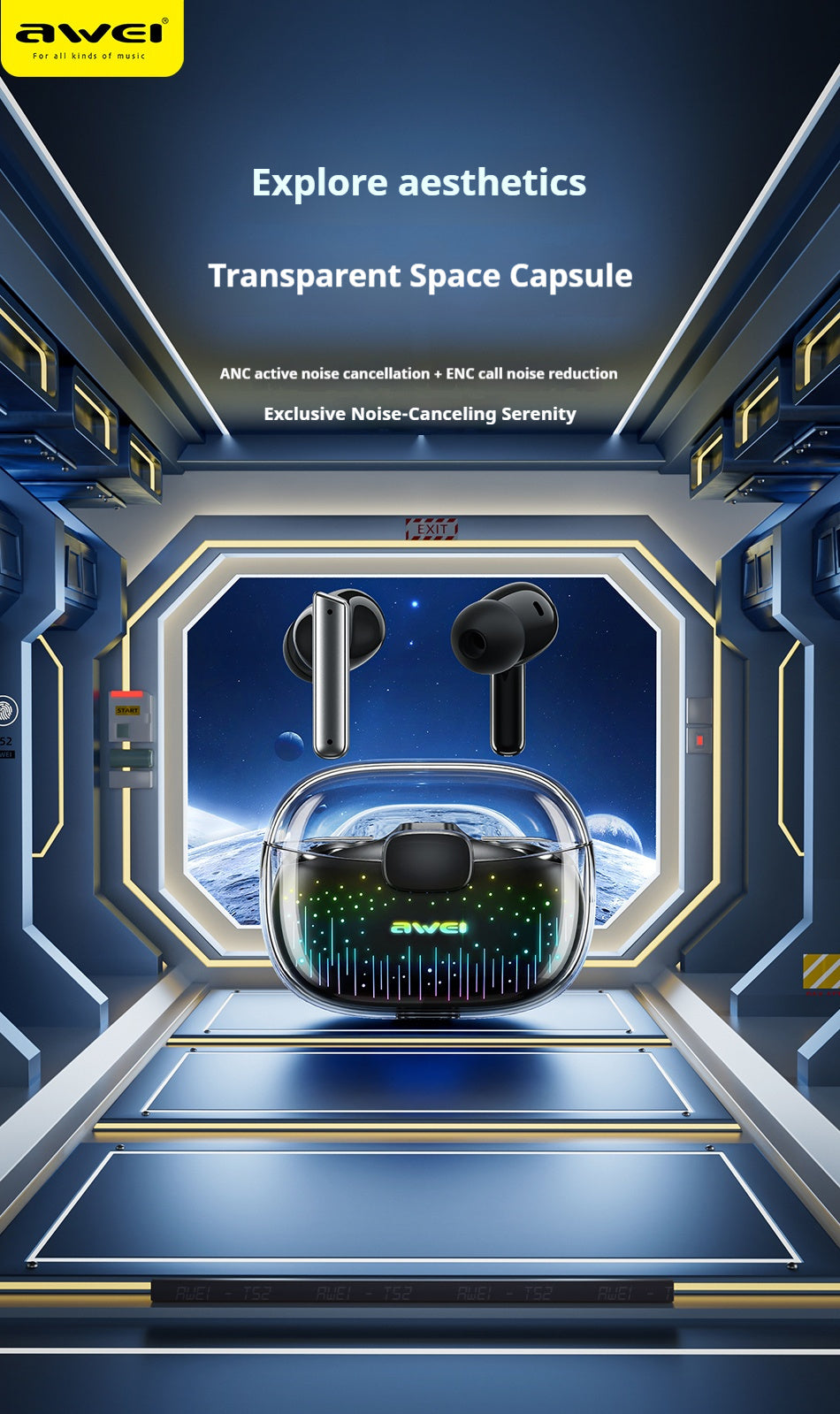 AWEI Starry Sky Dual Microphone Active Noise Cancelling Gaming Bluetooth Headset