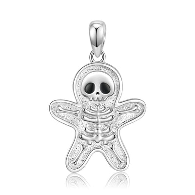 Halloween Skull Gingerbread Man Necklace S925 Sterling Silver Plating Platinum Collar Chain - 4 - CJ