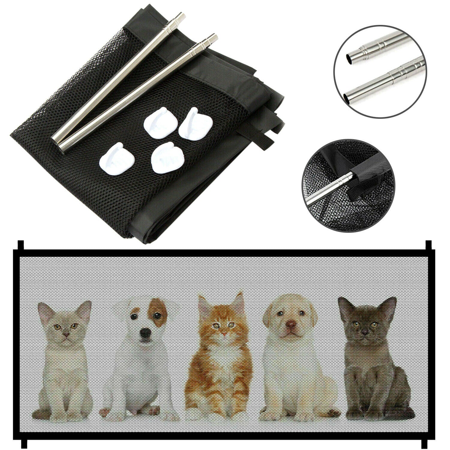 Pets Dog Cat Baby Safety Gate Mesh Fence Magic Portable Guard Net Stairs Doors - 5 - CJ