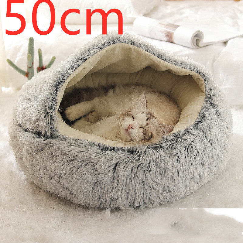 2 In 1 Dog And Cat Bed Pet Winter Bed Round Plush Warm Bed House Soft Long Plush Pets Bed Pet Products - 0 - CJ