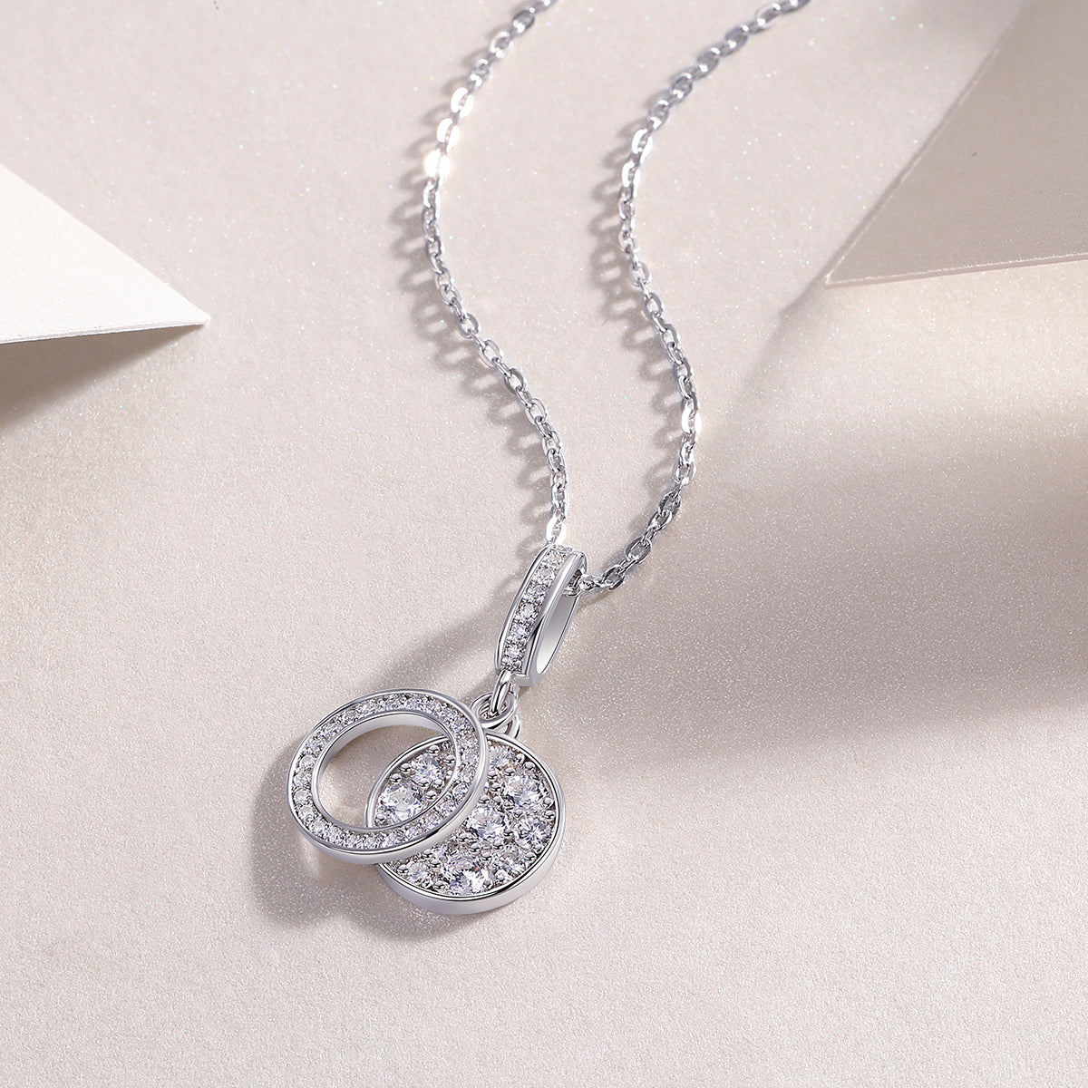 1Double Ring Combination - A Fashionable And Luxurious Diamond Jewelry Piece Set With Moissanite S925 Sterling Silver And Platinum - plated Pendant Prohibit TikTok sales - 5 - cj