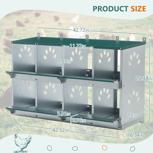8 Compartment Chicken Nesting Boxes,For Laying Eggs, Metal Poultry Nest Box Wall Mount For Chickens, Hens, Large Vented Holes Chicken Coop Box - 5 - CJ