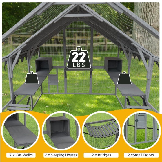 Outdoor Cat House Cat Enclosures 110 Large Kitten Playpen With Platforms,Upgrade Waterproof Cover - grey - 5 - CJ