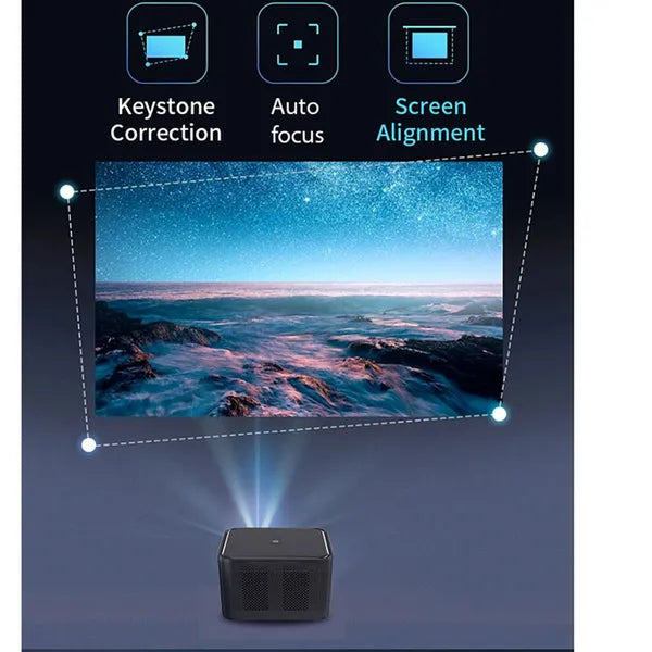 Smart Projector, Android 9.0, 150 ANSI Lumens, Native 720P Supports 4K, Auto Keystone, Electric Focus, Dual - band WiFi - 5 - CJ