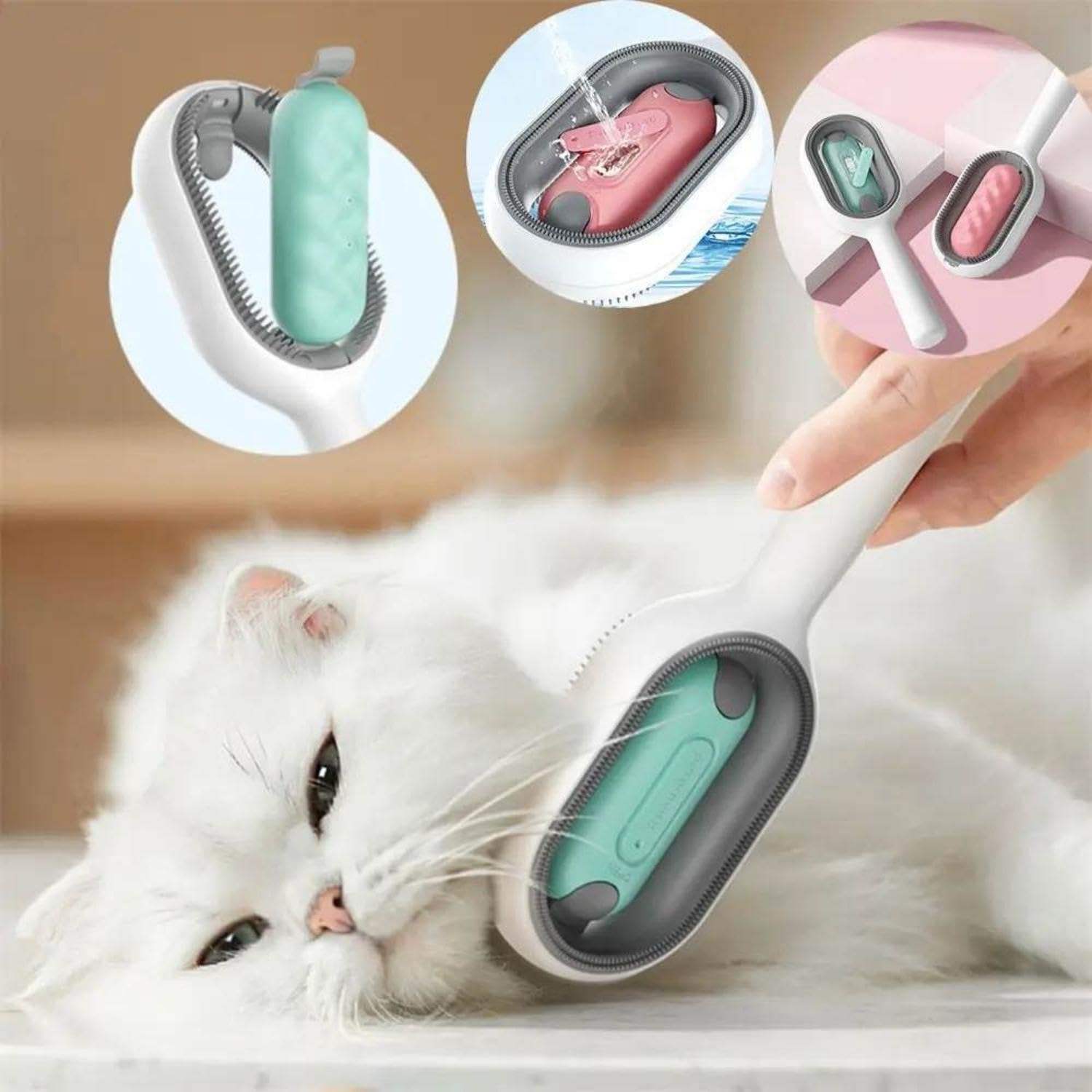 Cat Hair Brush With Water, Sticky Brush For Cats, 4 In - 1 Cat Grooming Brush Creative Update Cat Dog Grooming Comb With Water Tank Double - Sided Hair Removal Brush Kitten Pet Supplies Accessories - 5 - CJ