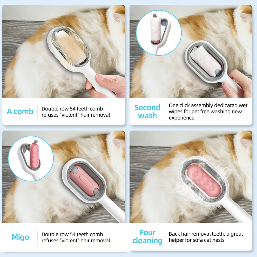 Cat Hair Brush With Water, Sticky Brush For Cats, 4 In - 1 Cat Grooming Brush Creative Update Cat Dog Grooming Comb With Water Tank Double - Sided Hair Removal Brush Kitten Pet Supplies Accessories - 5 - CJ