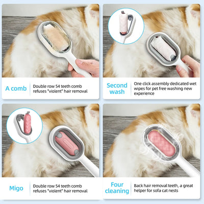 Cat Hair Brush With Water, Sticky Brush For Cats, 4 In - 1 Cat Grooming Brush Creative Update Cat Dog Grooming Comb With Water Tank Double - Sided Hair Removal Brush Kitten Pet Supplies Accessories - 5 - CJ