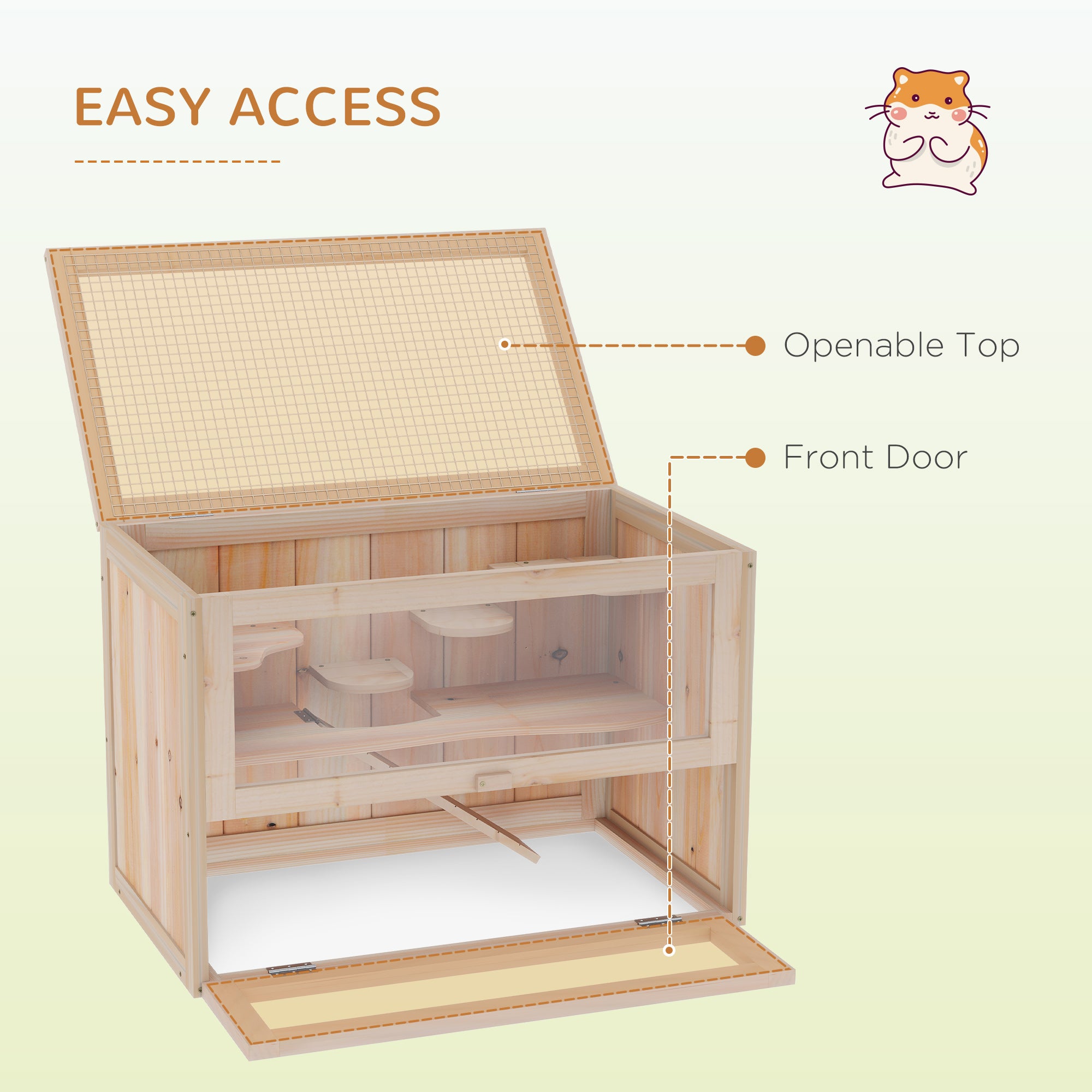 2 - Tier Hamster Habitat Openable Top Front Door Shelf Ladder Stable Fir Wood Frame Nature Wood - 5 - cjdroshippping