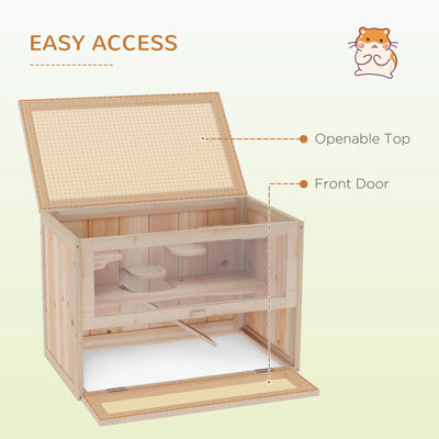 2 - Tier Hamster Habitat Openable Top Front Door Shelf Ladder Stable Fir Wood Frame Nature Wood - 5 - cjdroshippping