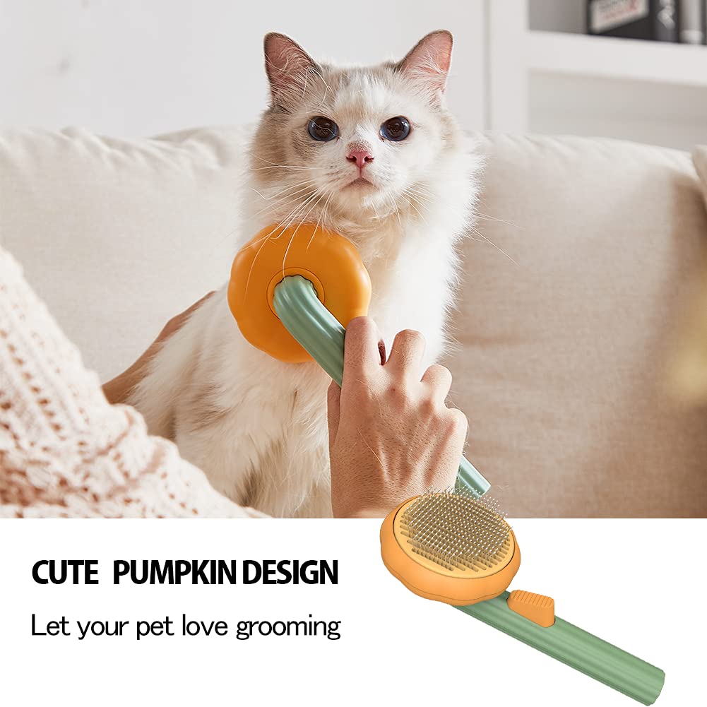 Pet Pumpkin Brush, Pet Grooming Self Cleaning Slicker Brush For Dogs Cats Puppy Rabbit, Cat Brush Grooming Gently Removes Loose Undercoat, Mats Tangled Hair Slicker Brush - 5 - CJ