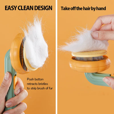 Pet Pumpkin Brush, Pet Grooming Self Cleaning Slicker Brush For Dogs Cats Puppy Rabbit, Cat Brush Grooming Gently Removes Loose Undercoat, Mats Tangled Hair Slicker Brush - 5 - CJ