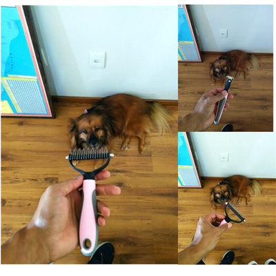 Grooming Brush For Pet Dog Cat Deshedding Tool Rake Comb Fur Remover Reduce 2 - Side Dematting Tool For Dogs Cats Pets Grooming Brush Double Sided Shedding And Dematting Undercoat Rake Hair Removal Comb - 5 - CJ
