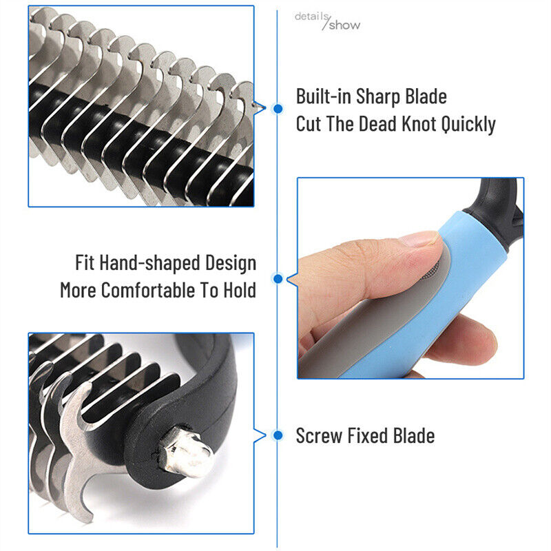 Grooming Brush For Pet Dog Cat Deshedding Tool Rake Comb Fur Remover Reduce 2 - Side Dematting Tool For Dogs Cats Pets Grooming Brush Double Sided Shedding And Dematting Undercoat Rake Hair Removal Comb - 5 - CJ