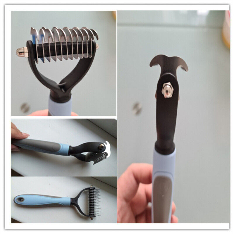 Grooming Brush For Pet Dog Cat Deshedding Tool Rake Comb Fur Remover Reduce 2 - Side Dematting Tool For Dogs Cats Pets Grooming Brush Double Sided Shedding And Dematting Undercoat Rake Hair Removal Comb - 5 - CJ