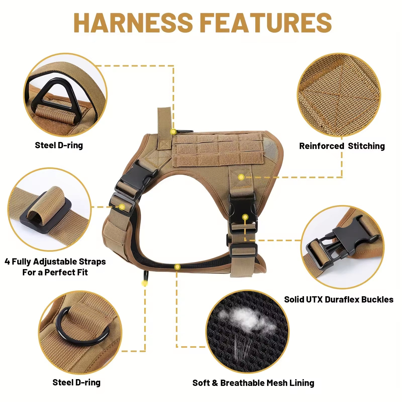 Tactical Pet Chest Service Dog Harness Vest Adjustable Reflective Dog Harness Metal Buckle Hiking Training - 5 - CJ