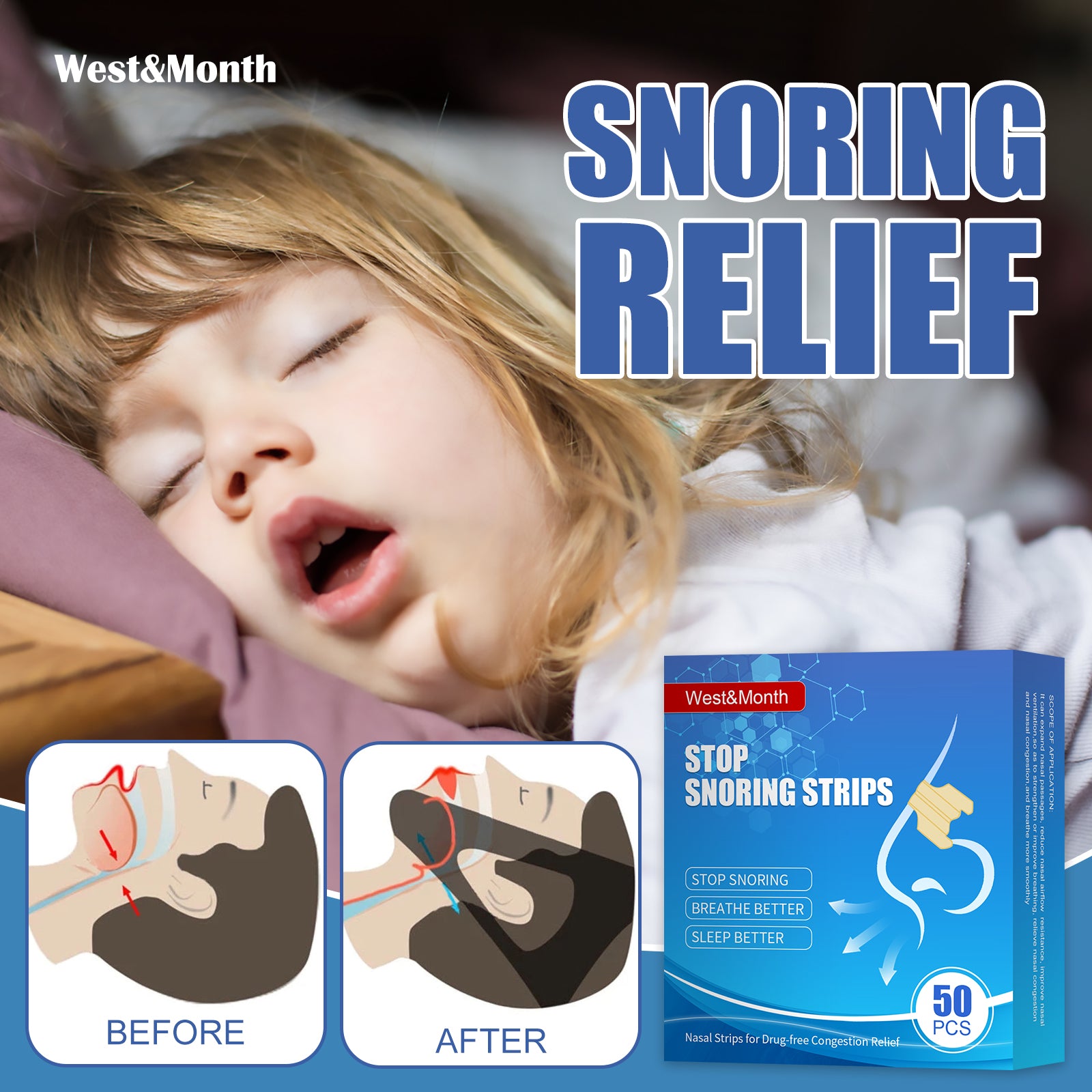 West&Month Nasal Ventilator Nasal Strip Anti - snoring Unclogging Airway Anti - snoring Stop Snoring Strip Care - 5 - CJ