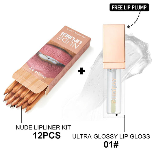 PHOFAY Ultra - Glossy Lip Gloss Nude Lipliner Kit - 4 - CJ