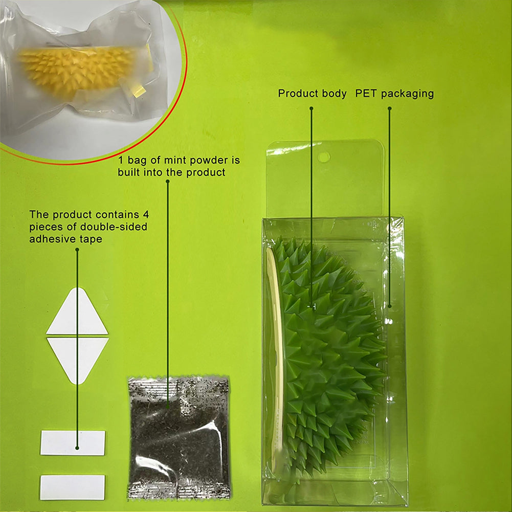 Durian Cat Brush, Dog Cat Self Groomer, Wall Corner Scratcher Massage Combs Durian Shape Molars Eat Slowly Toys Multifunctional Scratch Massager Tool Pets Clean Teeth Healthy Toys - 5 - CJ