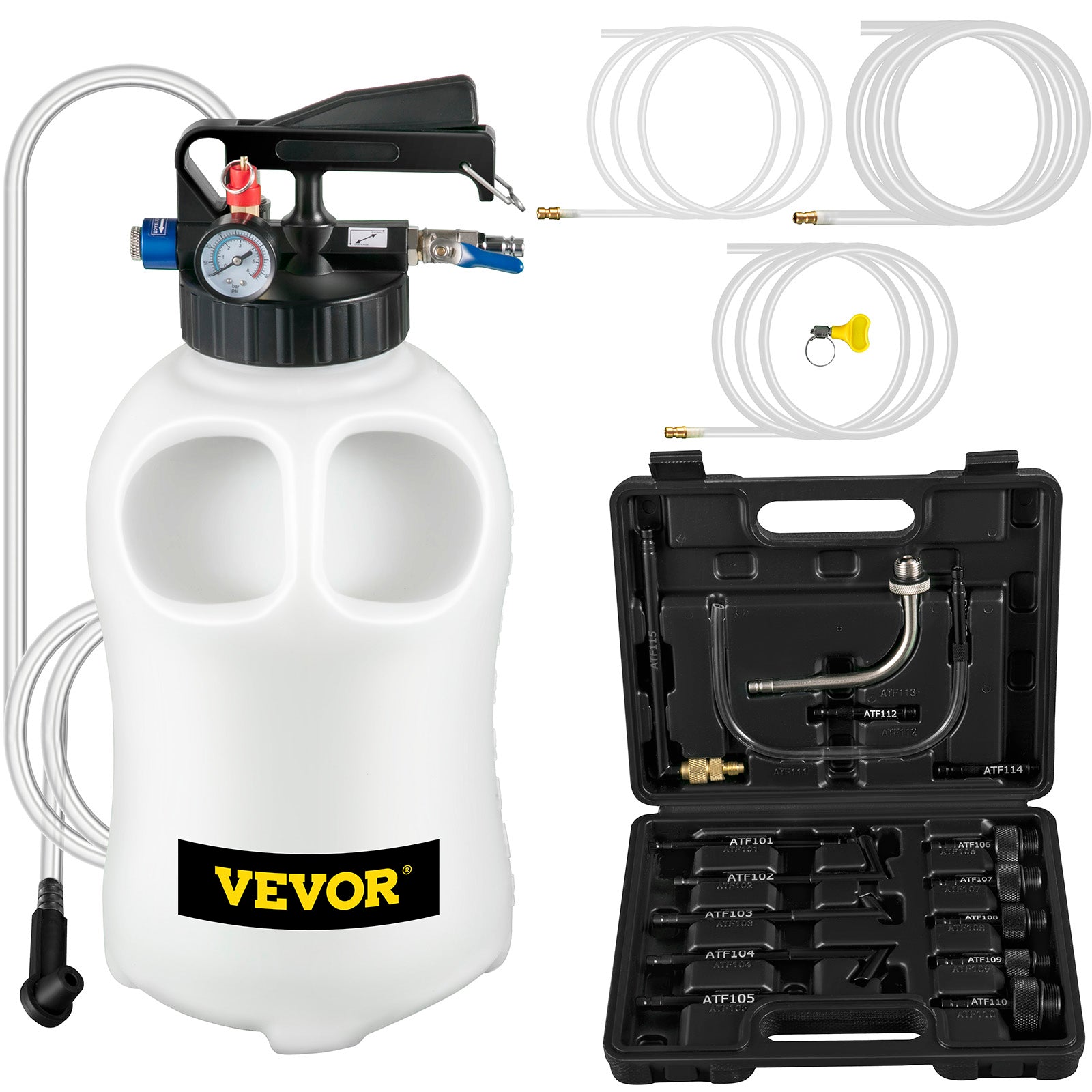 VEVOR Transmission Fluid Pump 2 Way Manual ATF Refill System Dispenser, Oil And Liquid Extractor 10 Liter Large Capacity, Automatic Transmission Fluid Pump Tool Set With 14 Pieces ATF Filler Adapters