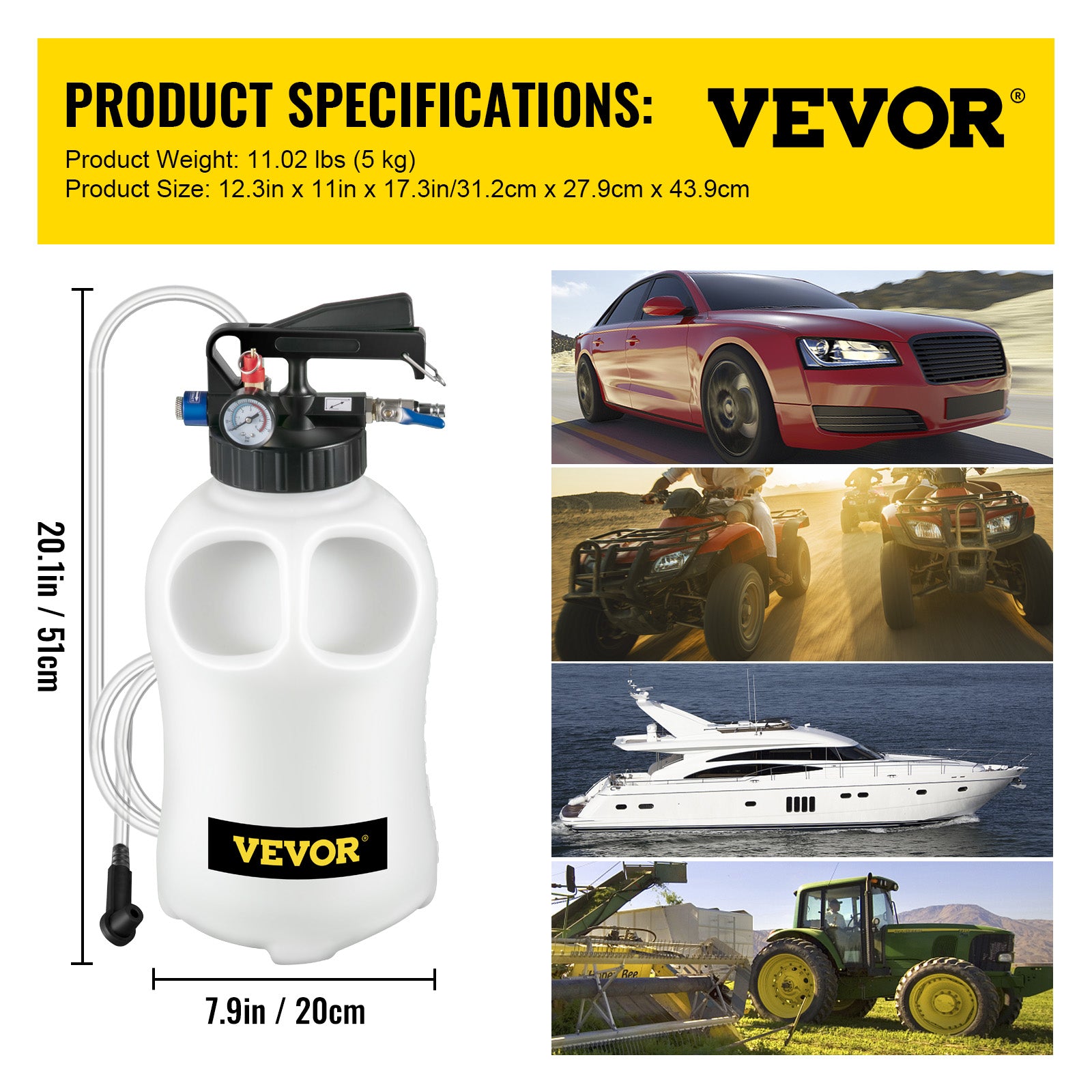 VEVOR Transmission Fluid Pump 2 Way Manual ATF Refill System Dispenser, Oil And Liquid Extractor 10 Liter Large Capacity, Automatic Transmission Fluid Pump Tool Set With 14 Pieces ATF Filler Adapters - 5 - cjdropshipping