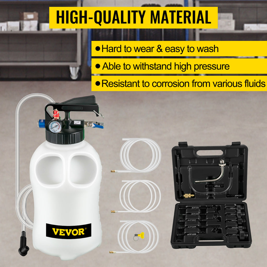 VEVOR Transmission Fluid Pump 2 Way Manual ATF Refill System Dispenser, Oil And Liquid Extractor 10 Liter Large Capacity, Automatic Transmission Fluid Pump Tool Set With 14 Pieces ATF Filler Adapters