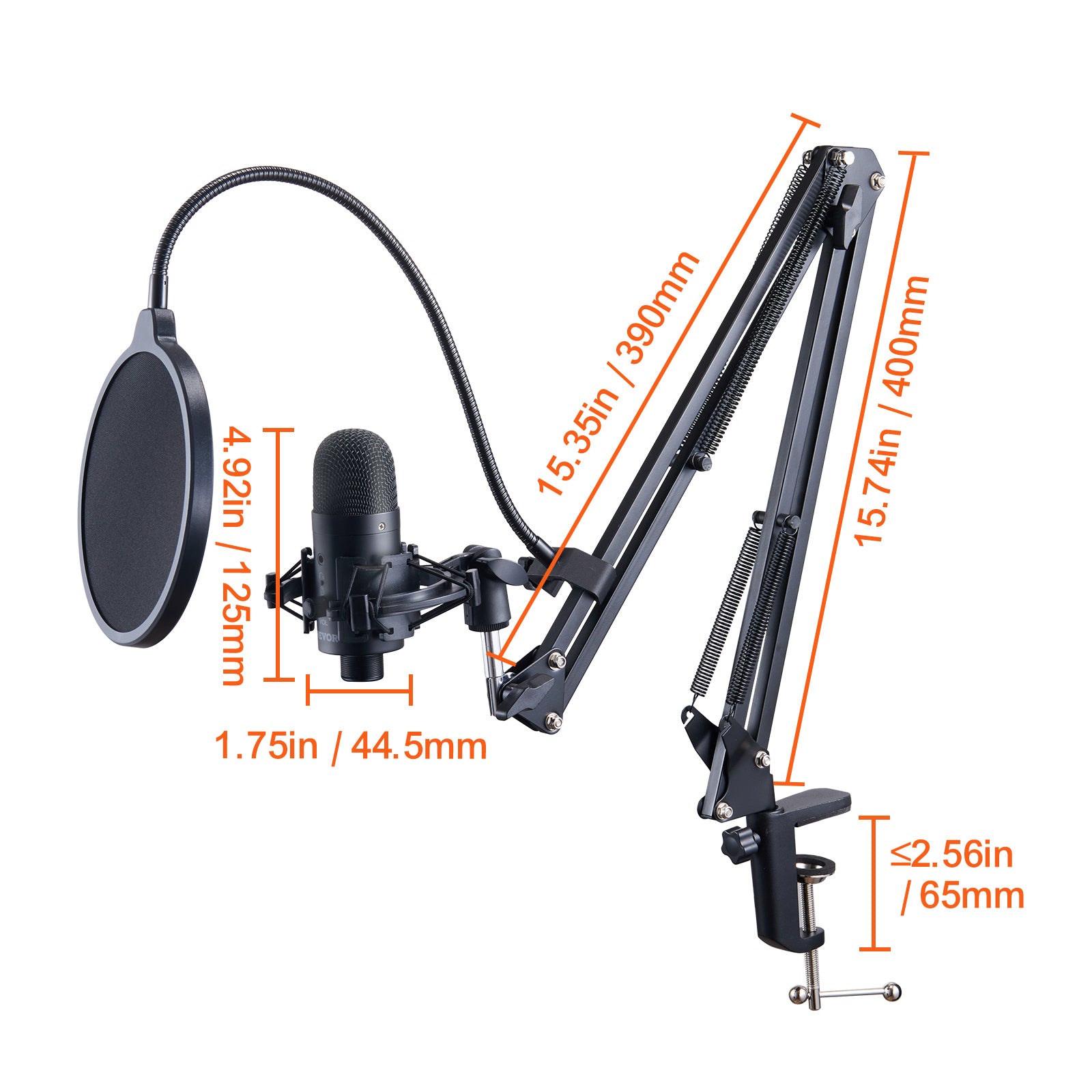 VEVOR USB Microphone, 192kHz 24-bit, Professional Condenser Microphone Kit, With Boom Arm Stand Filter Shock Mount Mute Button Headphones Jack, For Podcast Recording Video Gaming Singing Streaming
