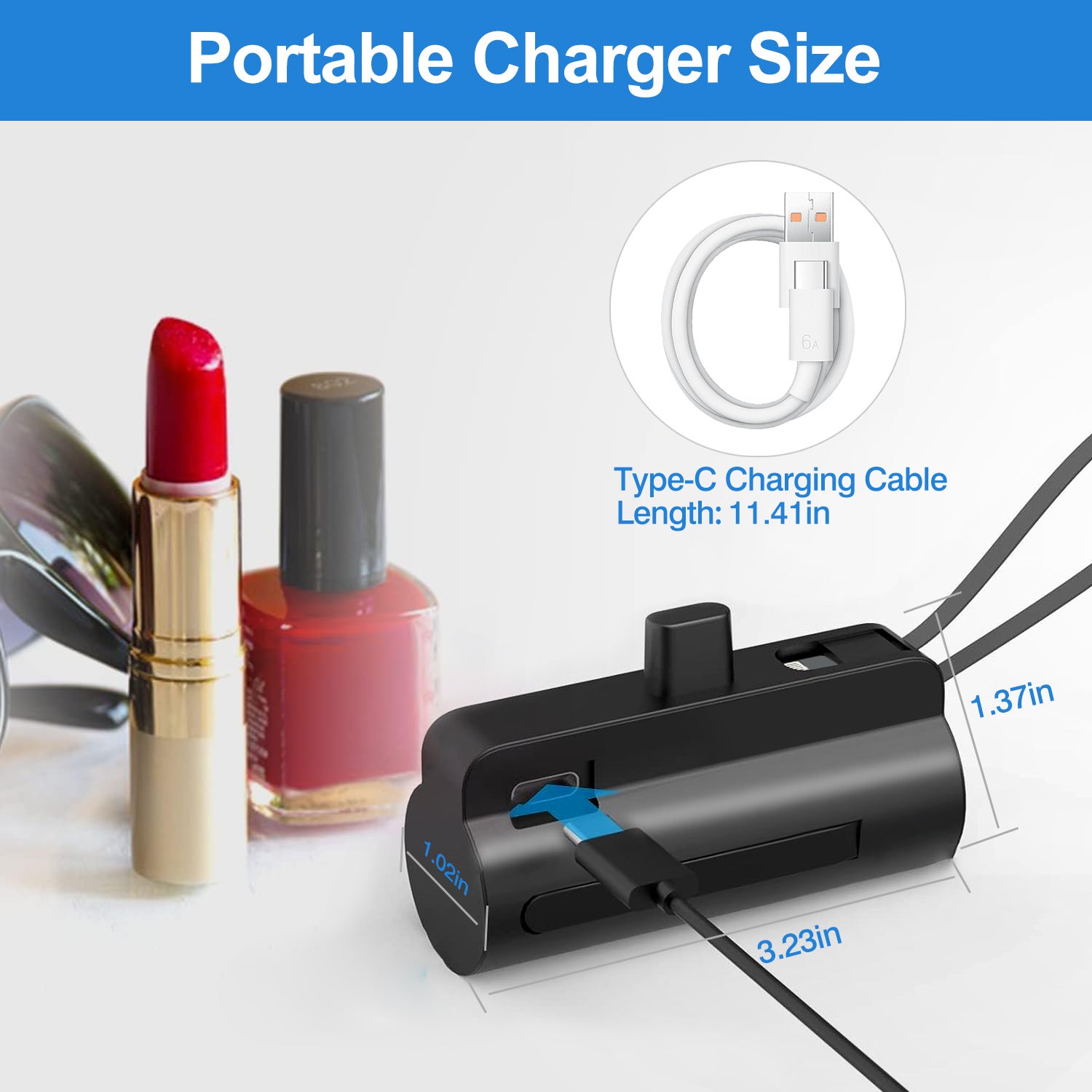 1Pc 5000mAh Portable Phone Charger Built-in Type-C IOS Cable Dual Output Power Bank Compact Size Compatible With IOS Phone