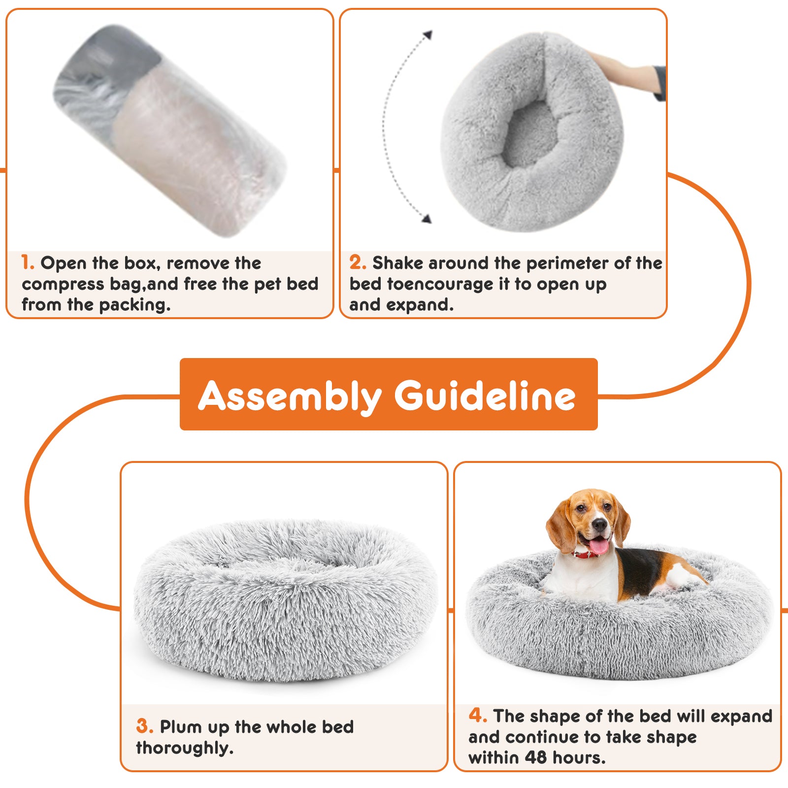 24 Inch Anti - Slip Round Fluffy Plush Faux Fur Cat Bed, Fits Up To 25 Lbs Pets - 5 - CJ