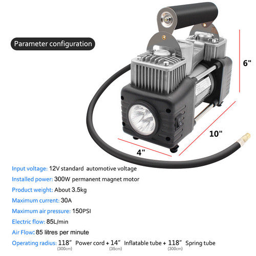 12V 150PSI Car Air Compressor Portable Tyre Deflator Inflator  4WD Car Truck - 5 - CJ