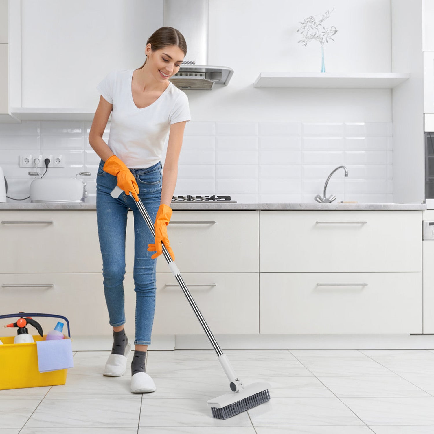 1Set Broom And Dustpan Combo Set With Squeegee Stainless Steel Handle 4 In 1 Upright Standing Broom And Dust Pan For Indoor Outdoor Garage Kitchen Room Office Sweeping - 5 - CJ