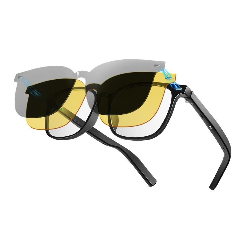 Smart AI Bluetooth Glasses With Magnetic Interchangeable Lenses - UV&Blue Light&Night Vision, Open Ear Speakers, Touch Control, 8H Battery - 5 - CJ