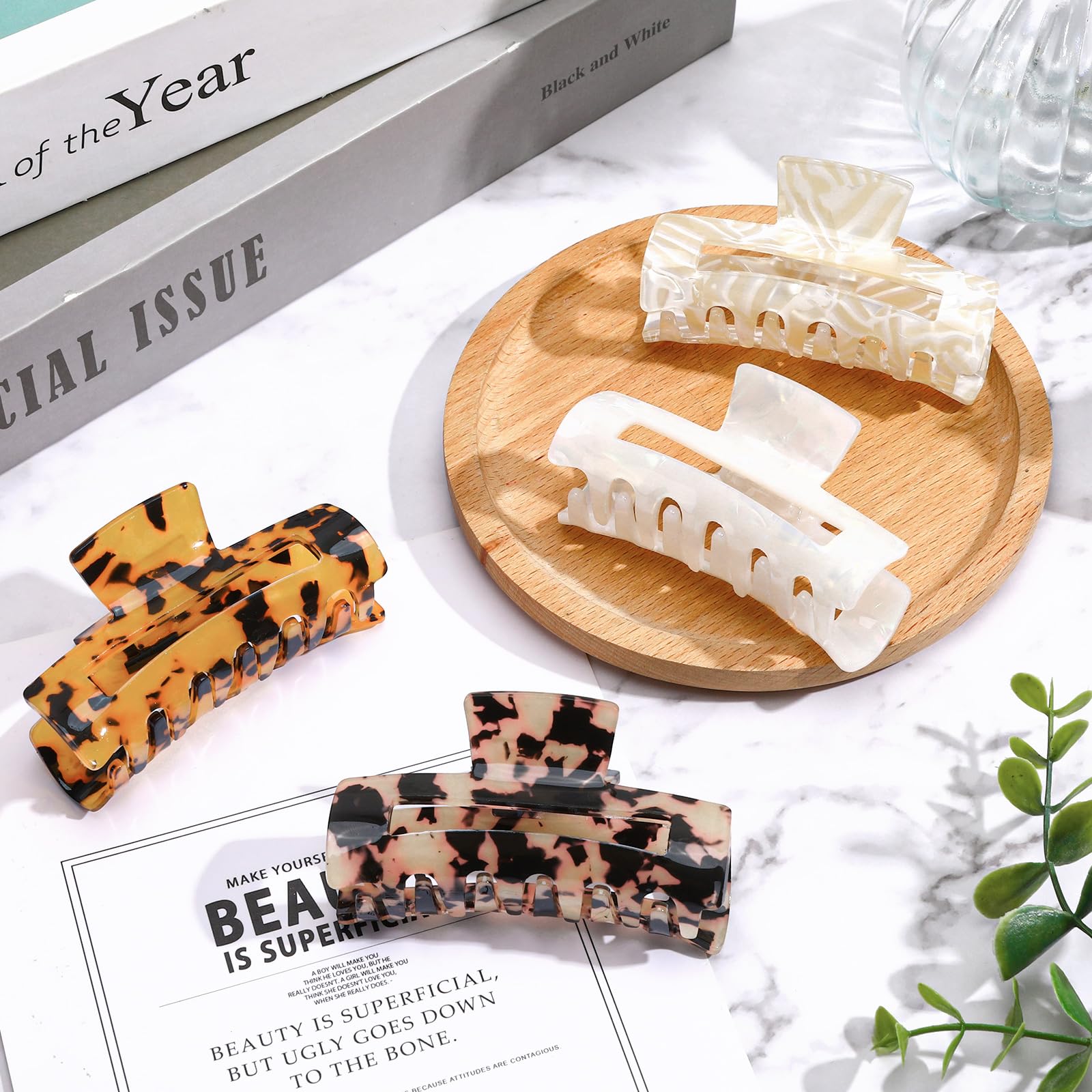 4Pcs Tortoise Hair Claw Clips, Acetate Hair Claw Clip Acrylic French Hair Banana Barrettes Jaw Clips, Stylish Hair Accessories For Women 3.15 Inch Fashion Strong Hold For Thick Thin Hair,442 - 9838 - G14 - 5 - CJ