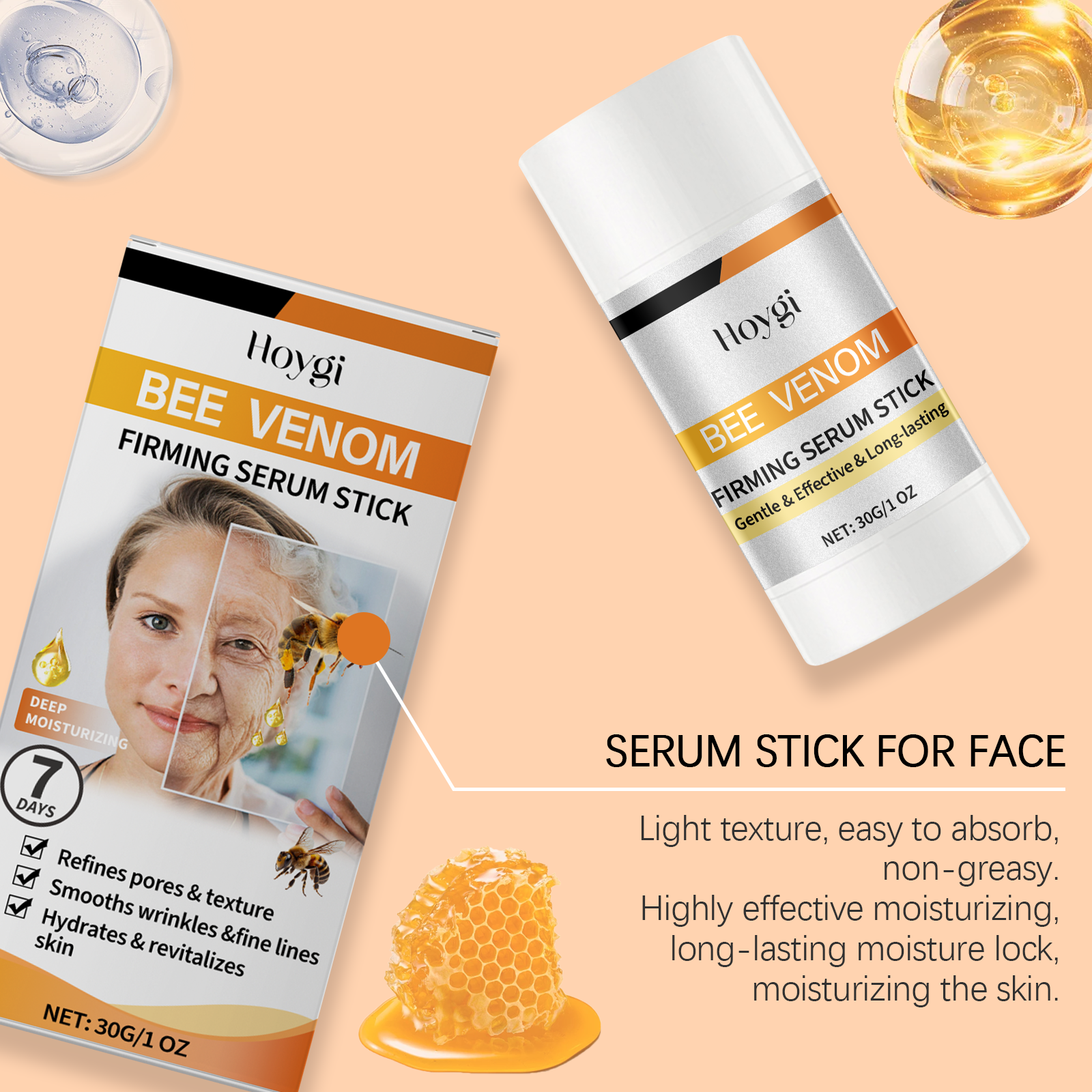 Hoygi Bee Venom Firming Essence Stick Nourishes, Improves Skin Elasticity, Moisturizes And Moisturizes The Skin, And Firms The Facial Skin Care Serum - 5 - CJ