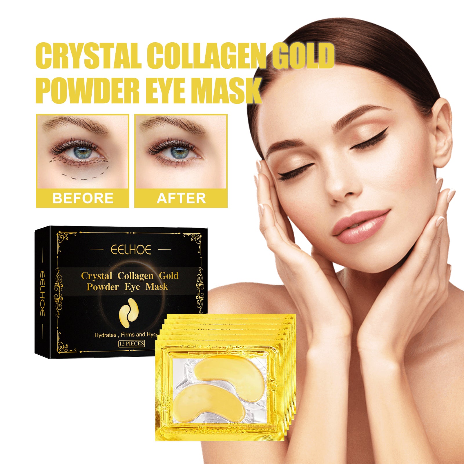 EELHOE Collagen Gold Eye Mask Moisturizing Care, Firming Eye Lines, Eye Patches, Staying Up Late, Dark Circles, Eye Bags - 5 - CJ
