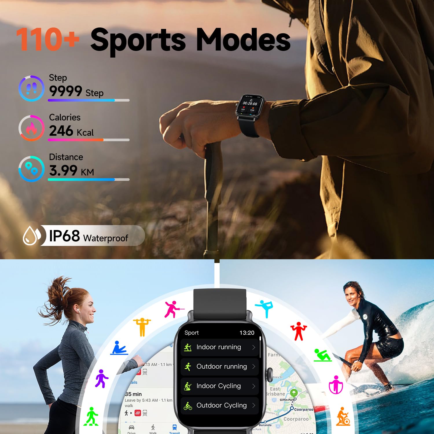2.0 Inch HD - Fashion Smartwatch Bluetooth Talking, IP68 Showerproof Mental Health Tracker, Anxiety Relief Fitness Tracker - 5 - CJ