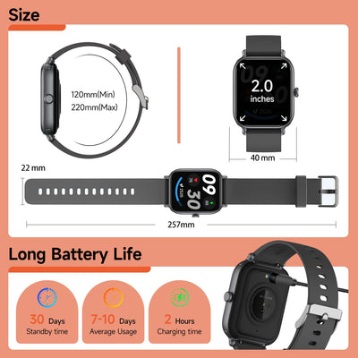 2.0 Inch HD - Fashion Smartwatch Bluetooth Talking, IP68 Showerproof Mental Health Tracker, Anxiety Relief Fitness Tracker - 5 - CJ