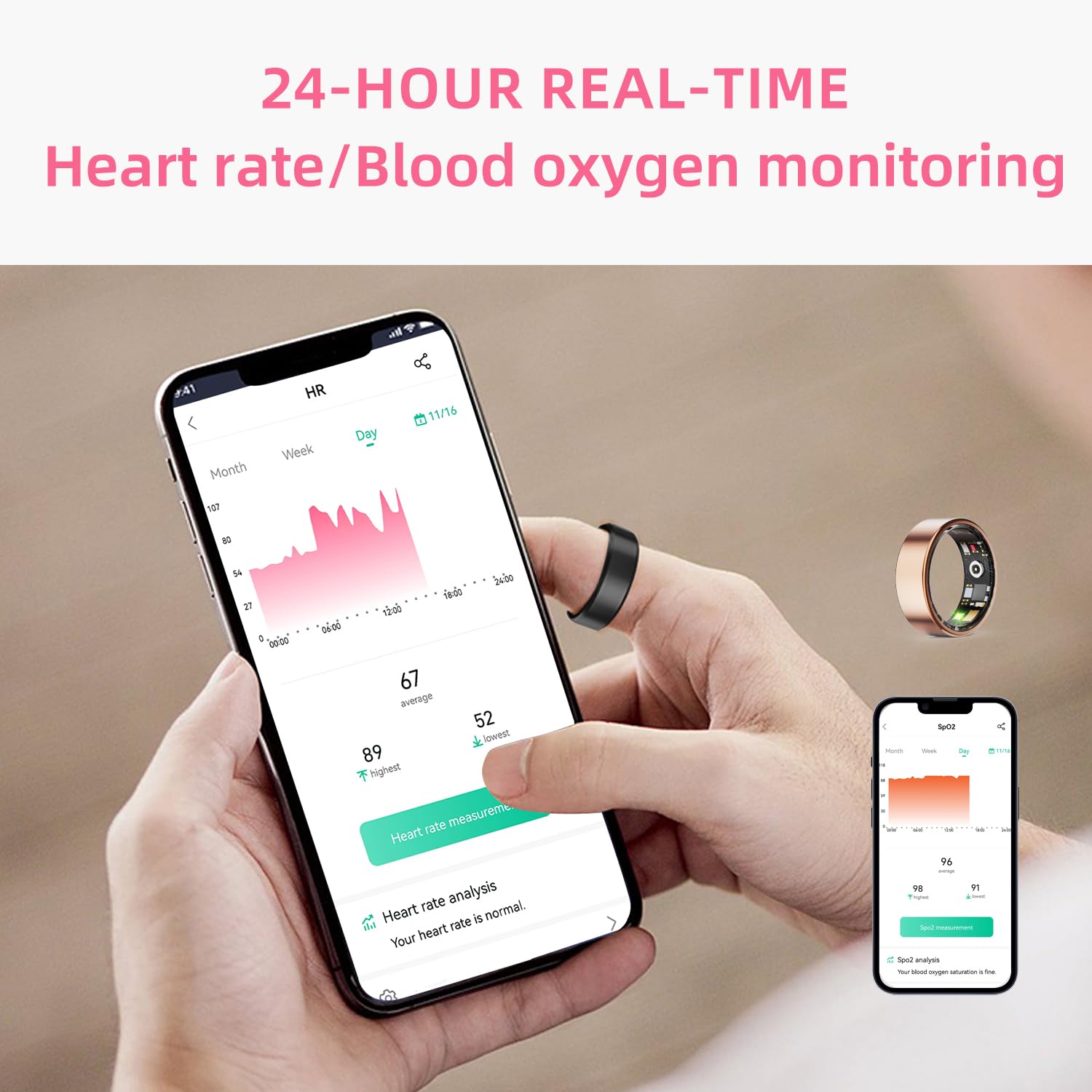 Smart Ring Health Tracker - Fitness Sleep Heart Rate Blood Oxygen Tracker Smart Ring For Men And Women,IP68 Waterproof Level Bluetooth Fitness Tracker Rings Family Care - 5 - CJ