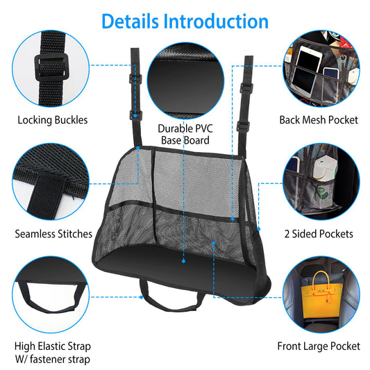 1Pc Car Net Pocket Handbag Holder Car Storage Netting Pouch Seat Side Storage Mesh Organizers Bag For Purse Phone Documents Barrier Pets Kids At Backseat - 5.0 - CJ